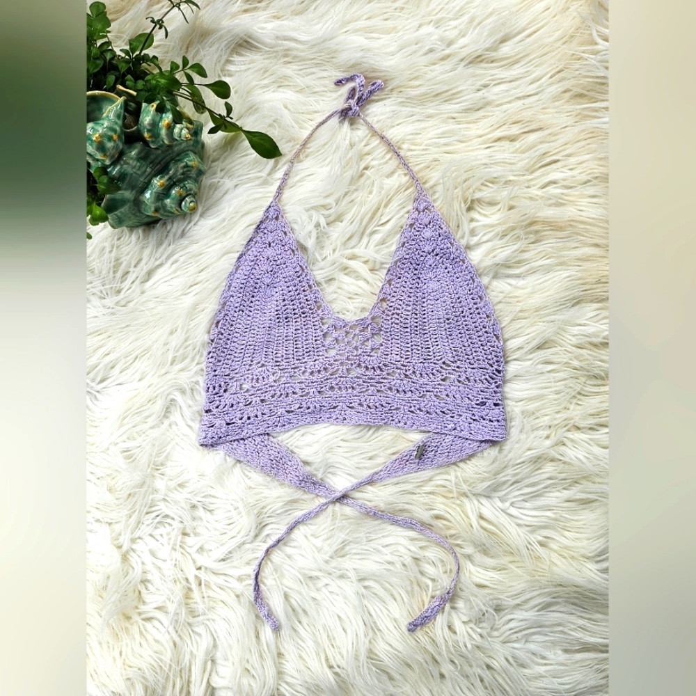 VGUC Lavender Crochet Halter Top (S)